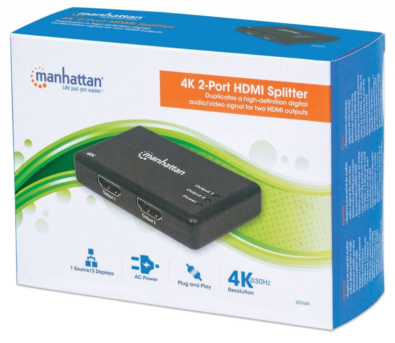Manhattan Divisor de Video HDMI, 2x HDMI, Negro