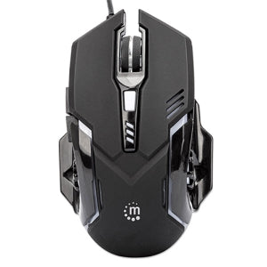 Mouse Gamer Ergonómico Manhattan Óptico, Alámbrico, USB, 3200DPI, Negro