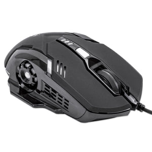 Mouse Gamer Ergonómico Manhattan Óptico, Alámbrico, USB, 3200DPI, Negro