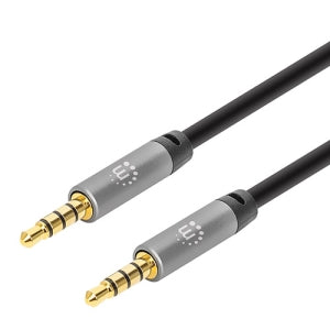 Manhattan Cable AUX 3.5mm Macho - 3.5mm Macho, 1 Metro, Negro/Plata