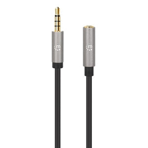 Manhattan Cable Extensión AUX 3.5mm Macho - 3.5mm Hembra, 2 Metros, Negro/Plata