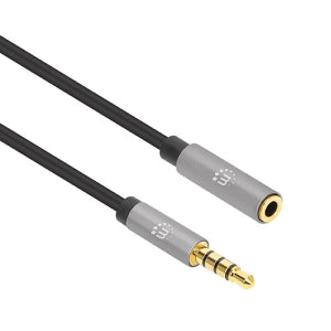 Manhattan Cable AUX 3.5mm Macho - 3.5mm Hembra, 3 Metros, Negro/Plata