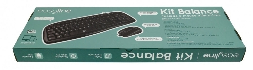 Kit de Teclado y Mouse Easy Line Balance, Alámbrico, USB, Negro (Español)