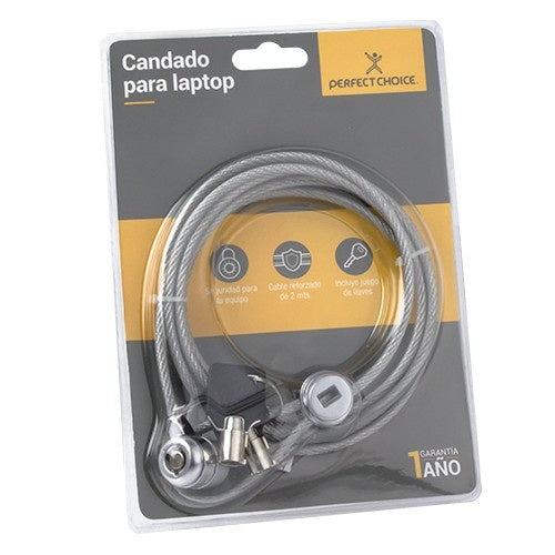 Perfect Choice Candado de Llave para Laptops PC-160076, 2 Metros, Gris
