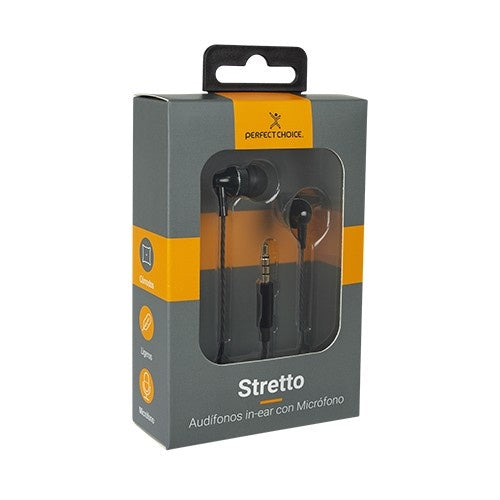 Perfect Choice Audífonos Intrauriculares con Micrófono Stretto, Alámbrico, 1.2 Metros, 3.5mm, Negro