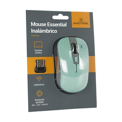 Mouse Perfect Choice Óptico Essential, RF Inalámbrico, 1600DPI, Turquesa/Gris