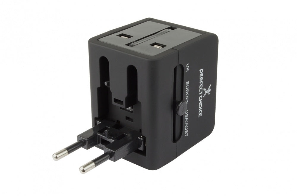 Perfect Choice Cargador y Adaptador de Conectores para Viaje PC-240341, 100 - 240V, Negro