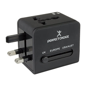 Perfect Choice Cargador y Adaptador de Conectores para Viaje PC-240341, 100 - 240V, Negro