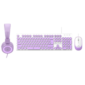 Kit de Teclado y Mouse Perfect Choice Farben 3 en 1, Alámbrico, USB, Morado (Español)
