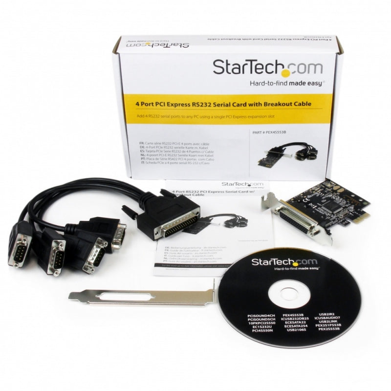 StarTech.com Tarjeta PCI Express PEX4S553B, Alámbrico, con 4 Puertos RS232 con Cable Multiconector