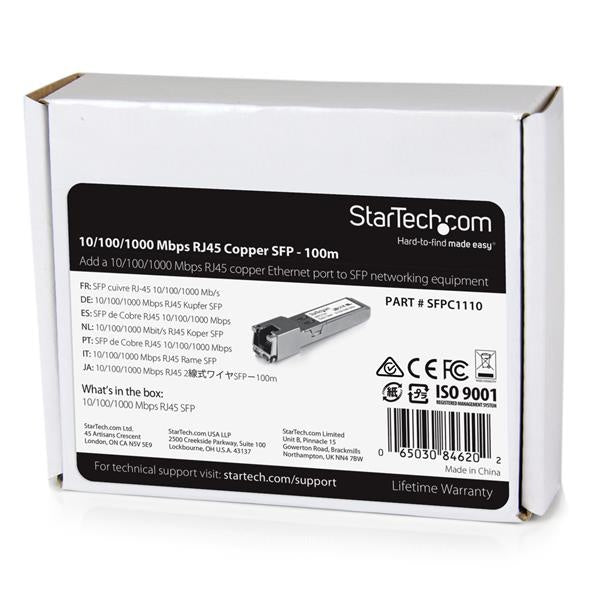 StarTech.com Módulo Transceptor de Fibra Óptica SFP Gigabit Conector RJ45 Ethernet Compatible Cisco Mini GBIC, 100m