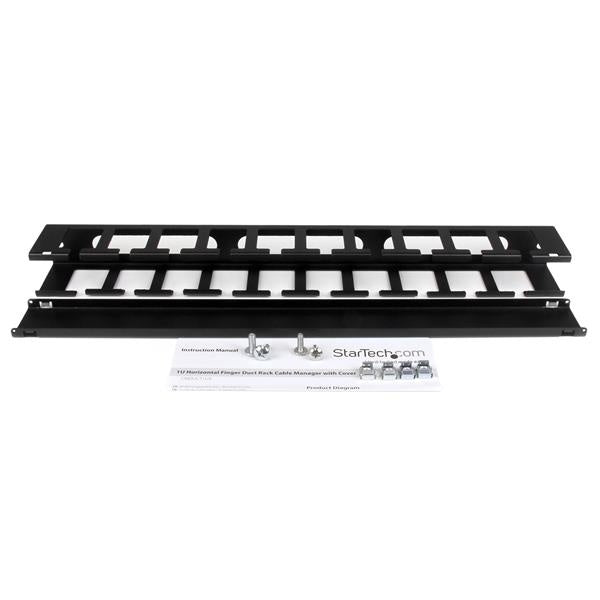 StarTech.com Panel Canaleta Horizontal de 1U con Cubierta para Gestión de Cableado en Racks y Perforaciones Laterales