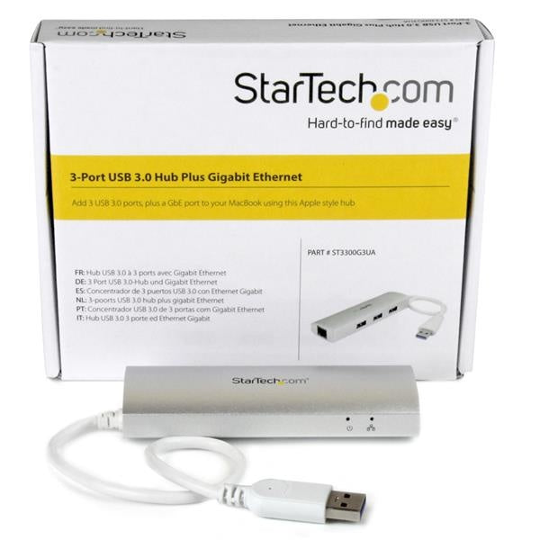 StarTech.com Hub Concentrador de 3 Puertos USB A 3.0 con Adaptador de Red Ethernet Gigabit