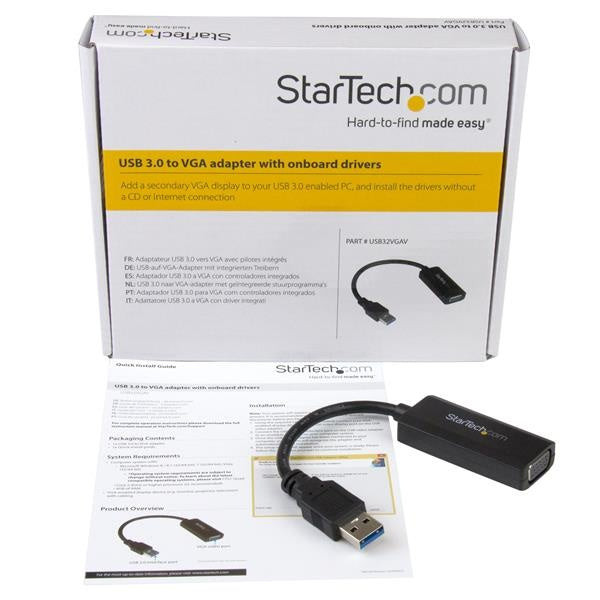 StarTech.com Adaptador de Video USB 3.0 Macho - VGA Hembra con Controladores Incorporados, Negro
