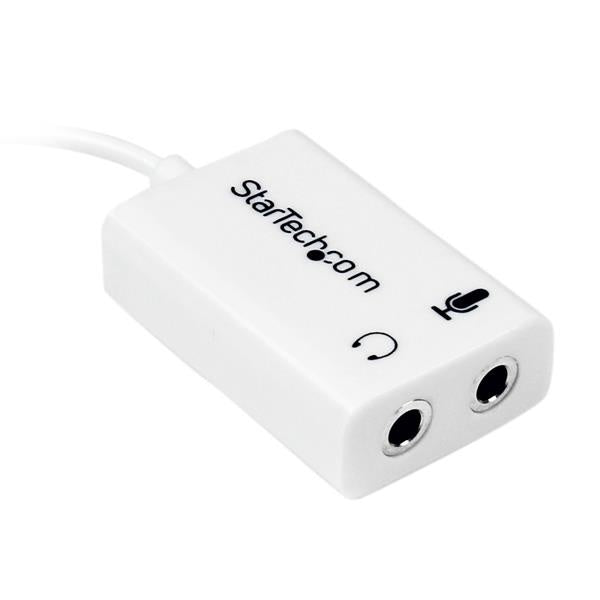 StarTech.com Adaptador Divisor 1x 3.5mm Macho - 2x 3.5mm Hembra para Audífonos y Micrófono, Blanco
