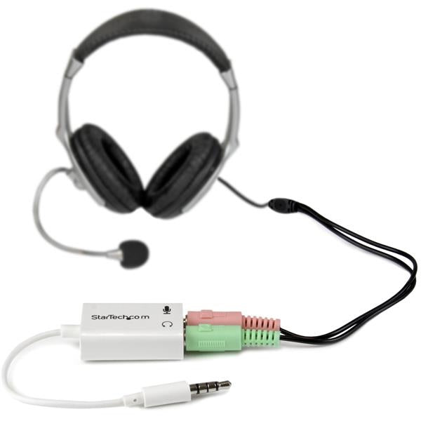 StarTech.com Adaptador Divisor 1x 3.5mm Macho - 2x 3.5mm Hembra para Audífonos y Micrófono, Blanco