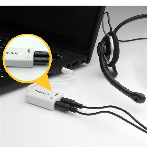 StarTech.com Adaptador Divisor 1x 3.5mm Macho - 2x 3.5mm Hembra para Audífonos y Micrófono, Blanco