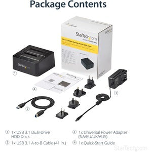 StarTech.com Docking Station USB 3.1 con UAS para 2 Discos Duros o SSD, 2.5'/3.5', SATA