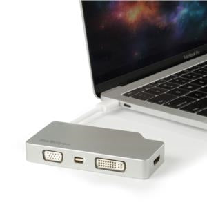 StarTech.com Adaptador 4 en 1 de Audio y Video para Viajes, USB-C a VGA, DVI, HDMI o mini DispayPort