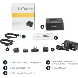 StarTech.com Docking Station con Función de Copiado Rápido de 2 Bahías, USB 3.1, SATA, 2.5'/3.5'
