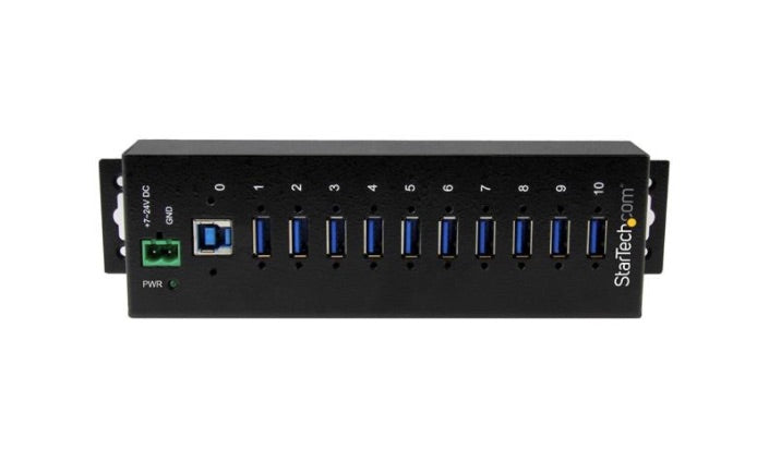StarTech.com Hub Concentrador Industrial, 5000 Mbit/s, USB 3.0 de 10 Puertos, Negro
