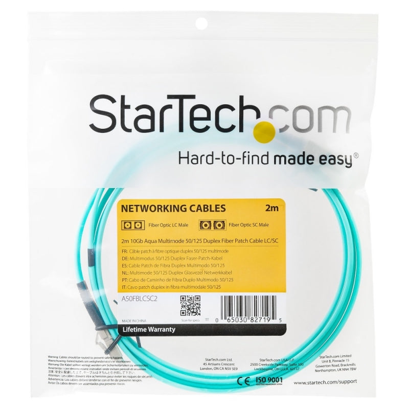 StarTech.com Cable Fibra Óptica Multimodo Dúplex LC Macho - LC Macho, 2 Metros, Turquesa