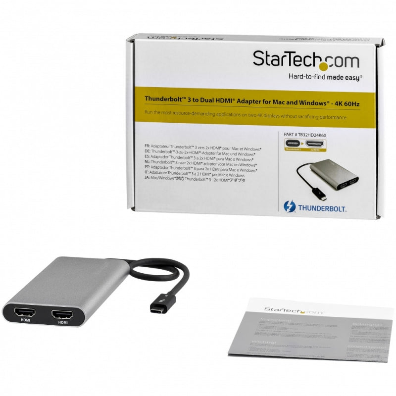 StarTech.com Adaptador de Video Thunderbolt 3 a Doble HDMI 4K, 60Hz, Plata