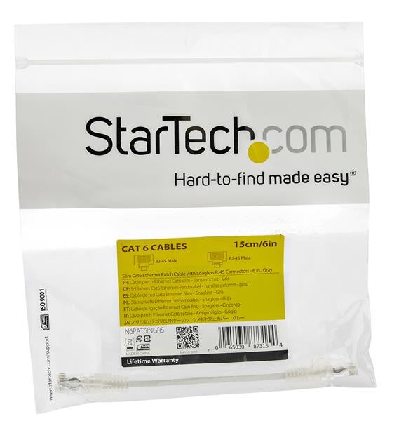 StarTech.com Cable Patch Cat6 UTP sin Enganches RJ-45 Macho - RJ-45 Macho, 20cm, Gris