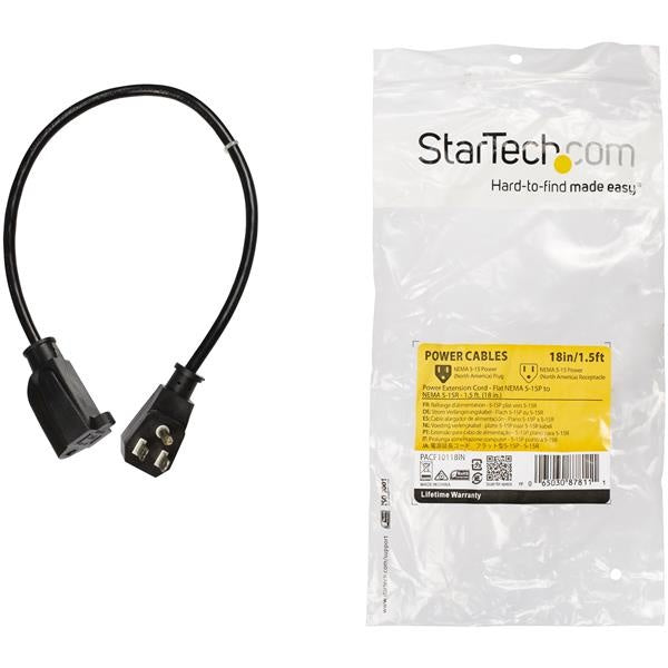 StarTech.com Cable de Poder Plano NEMA 5-15P Macho - NEMA 5-15R Hembra, 50cm, Negro
