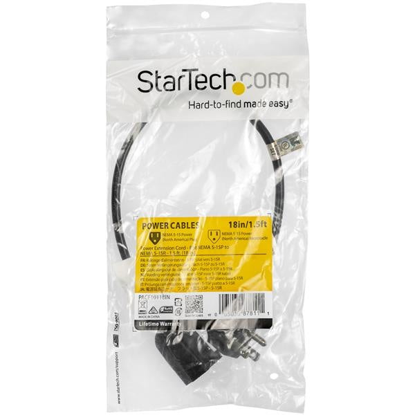 StarTech.com Cable de Poder Plano NEMA 5-15P Macho - NEMA 5-15R Hembra, 50cm, Negro