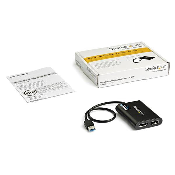 StarTech.com Adaptador USB 3.0 Macho - 2x DisplayPort Hembra, Negro