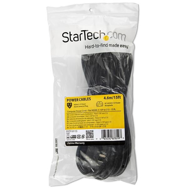 StarTech.com Cable de Poder NEMA 5-15P Macho - C13 Coupler Hembra, 4.6 Metros, Negro