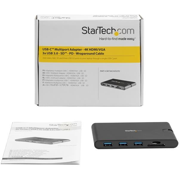 StarTech.com Docking Station USB-C, 3x USB A 3.0, 1x HDMI, 1x VGA, Negro