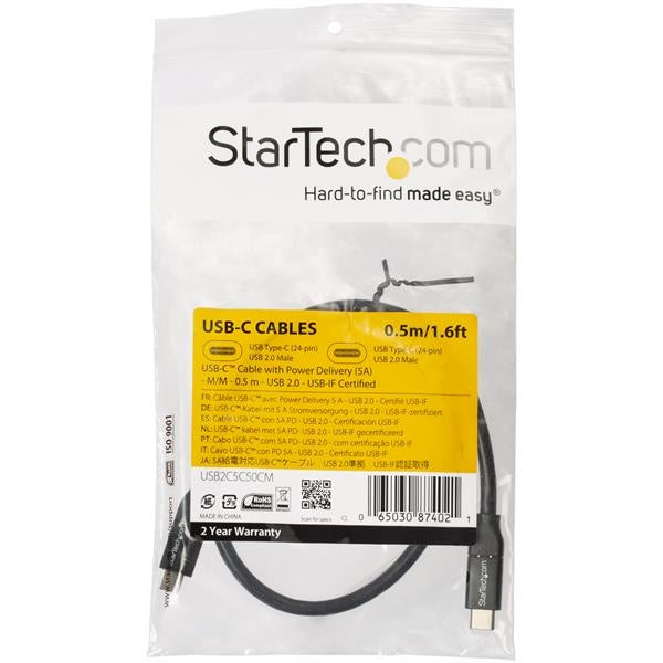 StarTech.com Cable USB-C Macho - USB-C Macho, 50cm