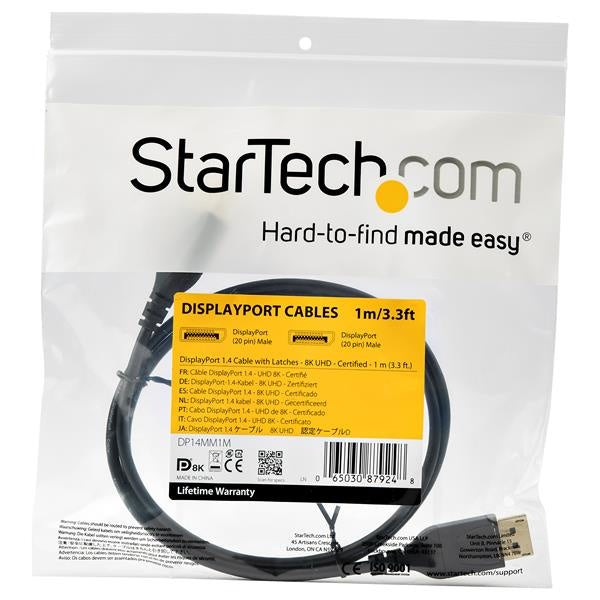 StarTech.com Cable DisplayPort con Certificación VESA DisplayPort 1.4 Macho - DisplayPort 1.4 Macho, 8K, 60Hz, 1 Metro, Negro