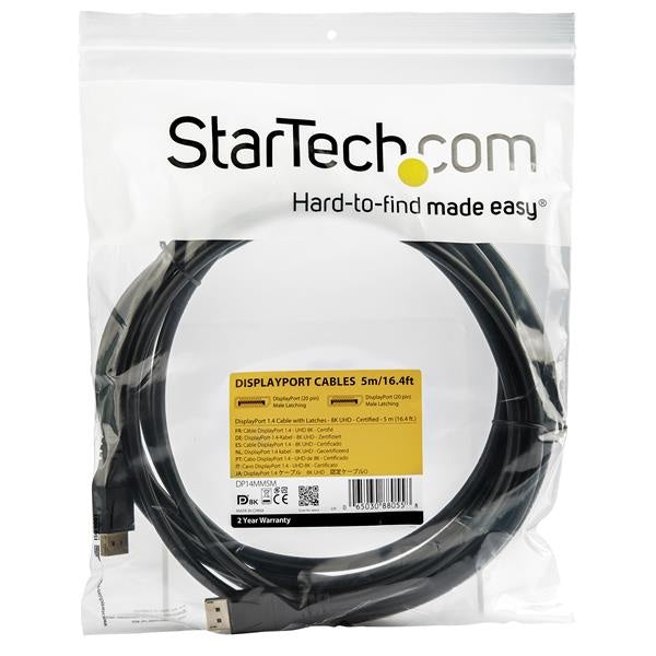 StarTech.com Cable DisplayPort 1.4 Macho - DisplayPort 1.4 Macho, 8K, 60Hz, 5 Metros, Negro