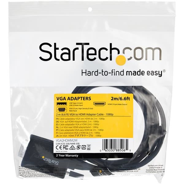 StarTech.com VGA2HDMM2M Cable VGA/USB-A Macho - HDMI Macho, 2 Metros