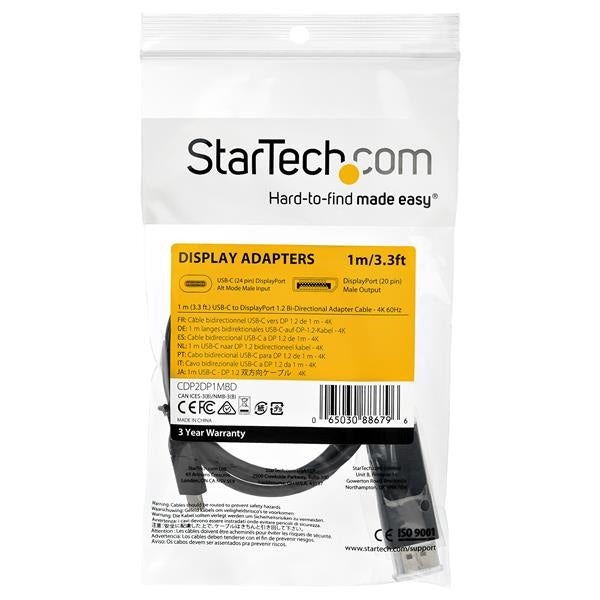 StarTech.com Cable DisplayPort 1.2 Macho - USB C Macho, 8K, 30Hz, 1 Metro, Negro