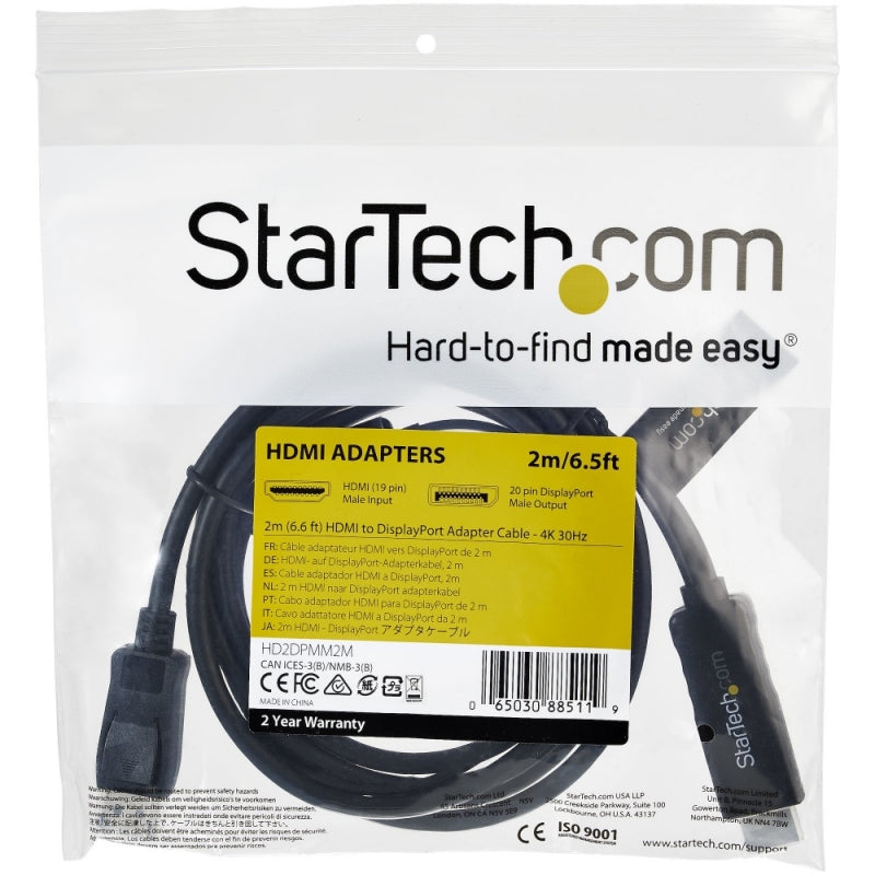 StarTech.com Adaptador HDMI Macho - DisplayPort Macho, 2 Metros