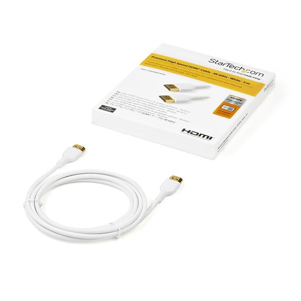 StarTech.com Cable HDMI Certificado Premium con Ethernet HDMI 2.0 Macho - HDMI 2.0 Macho, 4K, 60Hz, 2 Metros, Blanco
