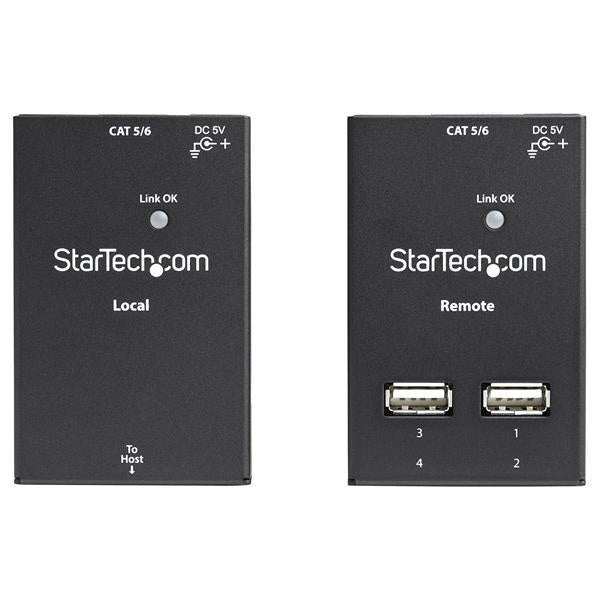 StarTech.com Extensor USB 2.0 de 4 Puertos por Cable Cat5 o Cat6, hasta 50 Metros, Negro
