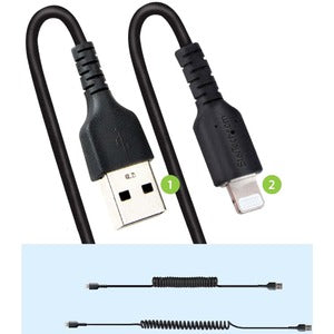 StarTech.com Cable Espiral Lightning Macho - USB A Macho, 1 Metro, Negro