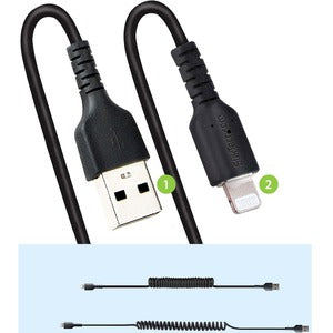 StarTech.com Cable Espiral Lightning Macho - USB A Macho, 50cm, Negro