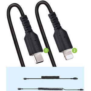StarTech.com Cable Espiral Lightning Macho - USB-C Macho, 1 Metro, Negro