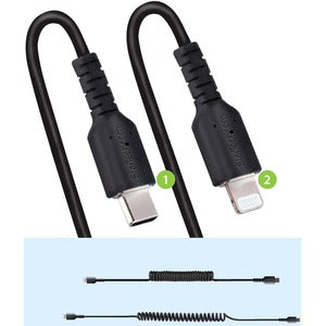 StarTech.com Cable Espiral Lightning Macho - USB-C Macho, 50cm, Negro