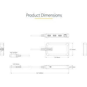 StarTech.com Hub USB C - 3x USB 3.0, x1 RJ-45, 5000 Mbit/s, Gris