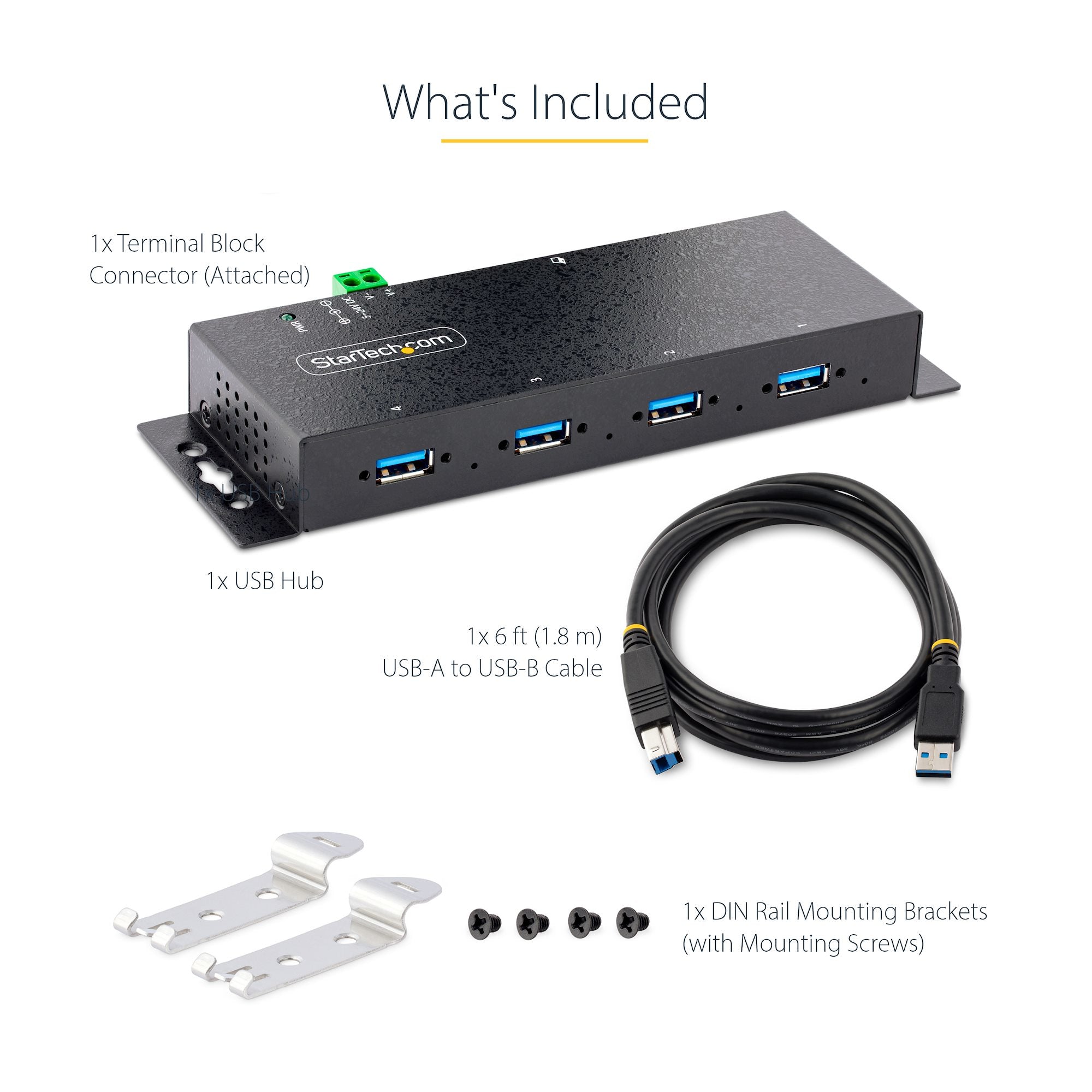 StarTech.com Hub Industrial, 5000 Mbit/s, USB 3.0 de 4 Puertos, Negro