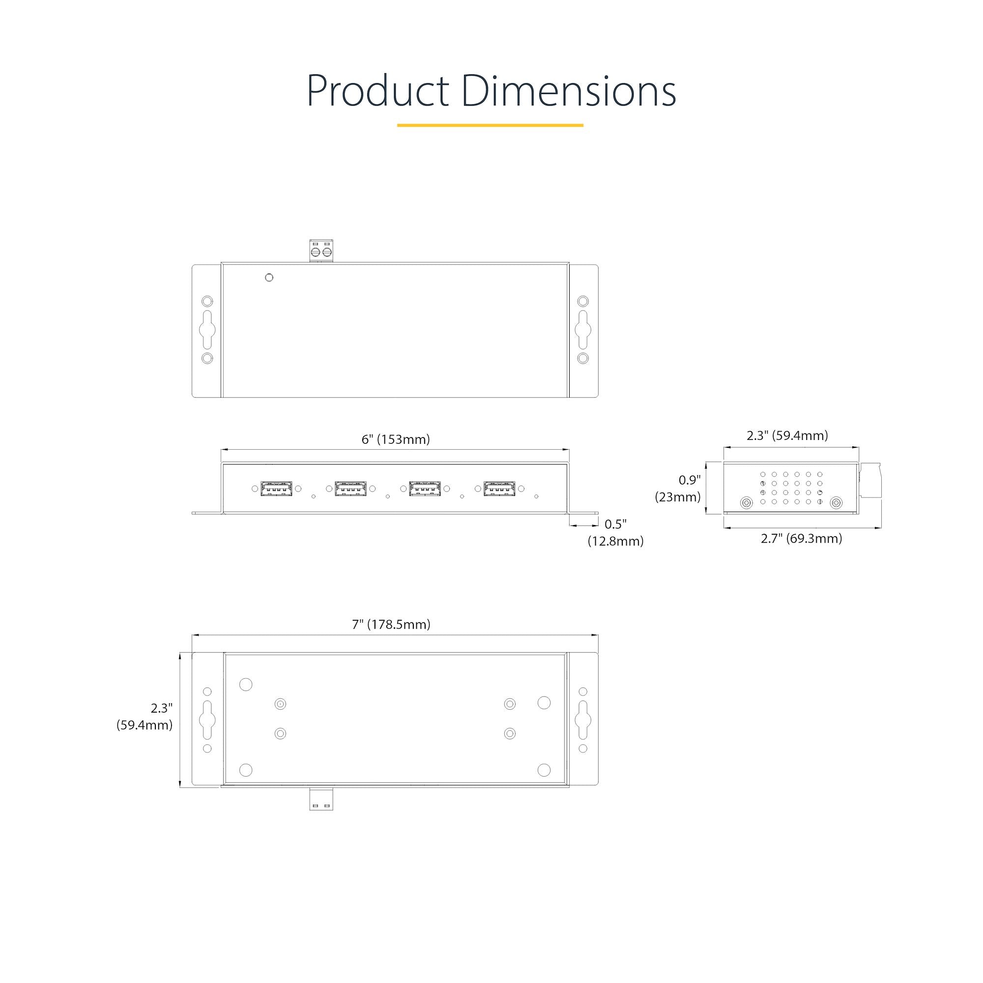 StarTech.com Hub Industrial, 5000 Mbit/s, USB 3.0 de 4 Puertos, Negro