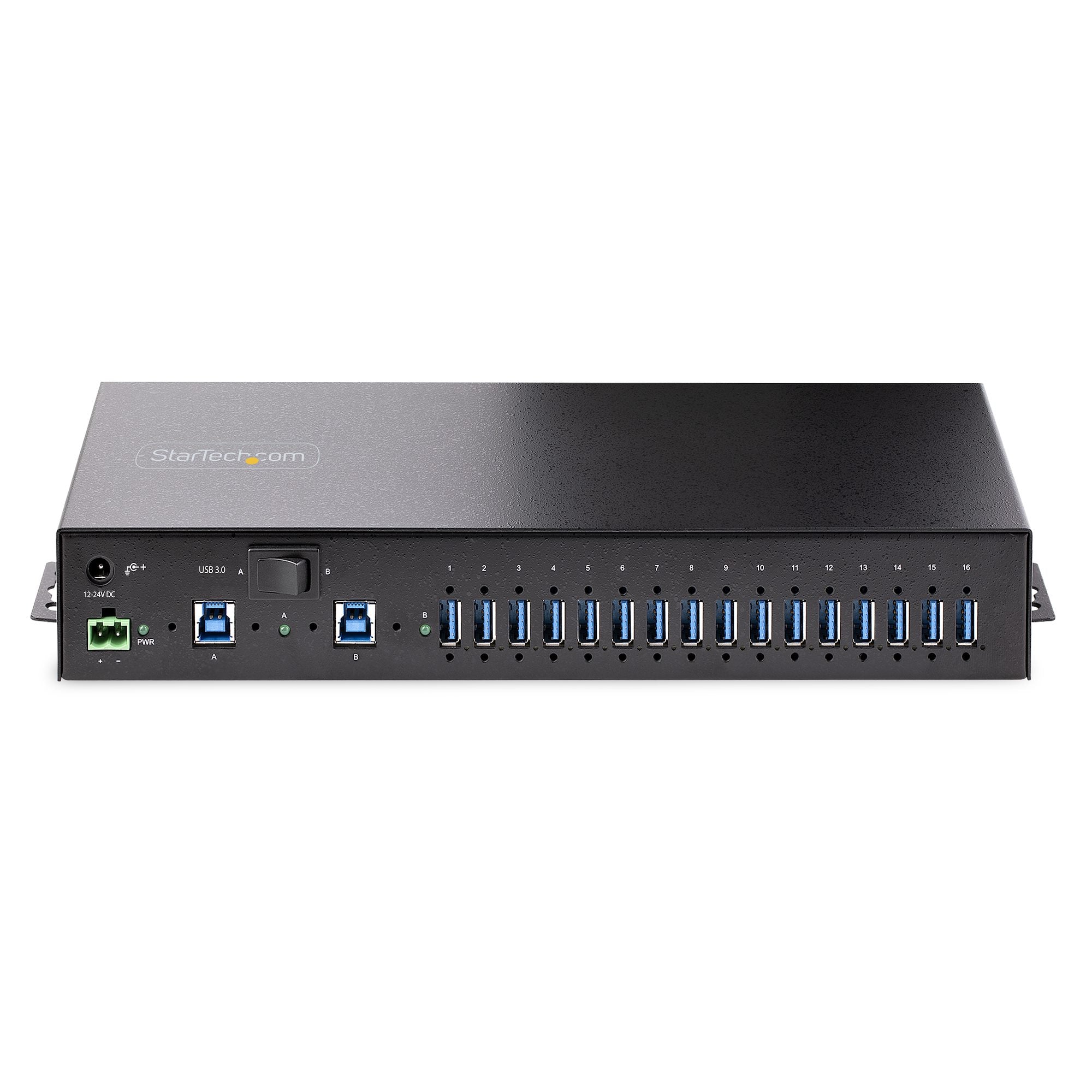 StarTech.com Hub Industrial, 5000 Mbit/s, USB 3.0 de 16 Puertos, Negro