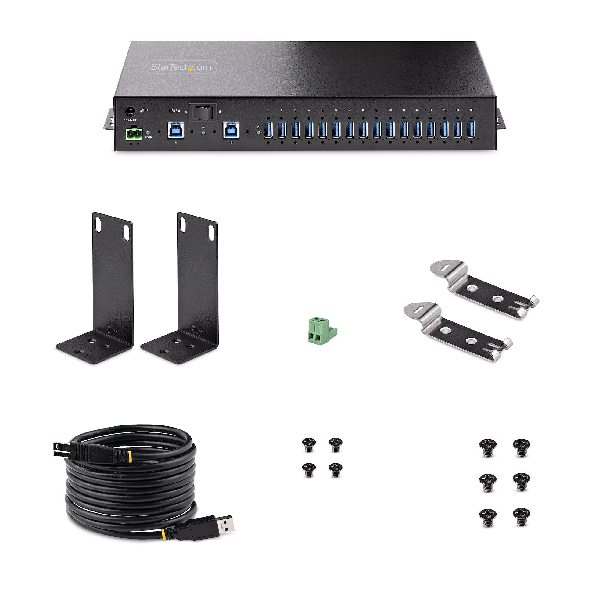 StarTech.com Hub Industrial, 5000 Mbit/s, USB 3.0 de 16 Puertos, Negro